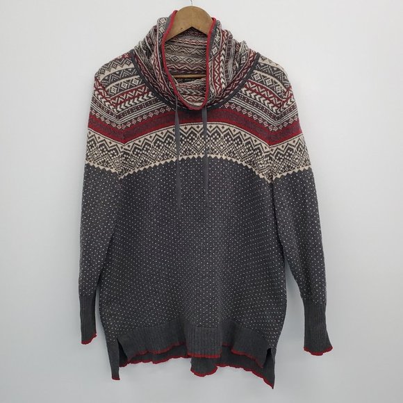 Eddie Bauer Womens Nordic Wool Cowl Neck Pullover Sweater Size XL Gray Red - Picture 3 of 14